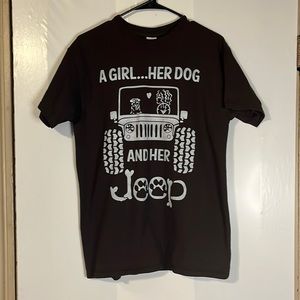 Gildan Brown Tee Shirt A Girl…Her Dog And Her Jeep Size Medium